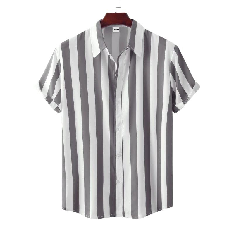 Camisa Masculina Listrada de Verão Camisa Masculina Listrada de Verão espaço shop Cinza M 