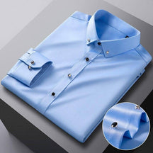 Camisa Social Slim Masculina em Seda Gelo Camisa Social Slim Masculina em Seda Gelo Manfine Azul Claro P 