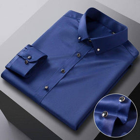 Camisa Social Slim Masculina em Seda Gelo Camisa Social Slim Masculina em Seda Gelo Manfine Azul Marinho P 