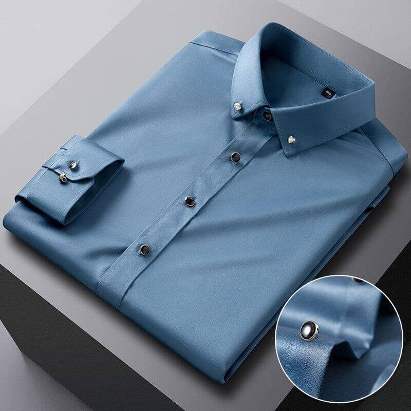 Camisa Social Slim Masculina em Seda Gelo Camisa Social Slim Masculina em Seda Gelo Manfine Azul P 