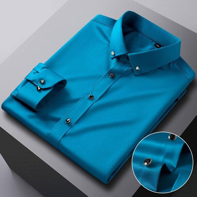 Camisa Social Slim Masculina em Seda Gelo Camisa Social Slim Masculina em Seda Gelo Manfine Azul Royal P 