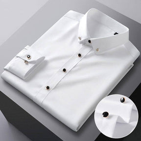 Camisa Social Slim Masculina em Seda Gelo Camisa Social Slim Masculina em Seda Gelo Manfine Branco P 