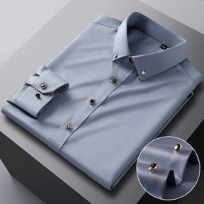 Camisa Social Slim Masculina em Seda Gelo Camisa Social Slim Masculina em Seda Gelo Manfine Cinza P 