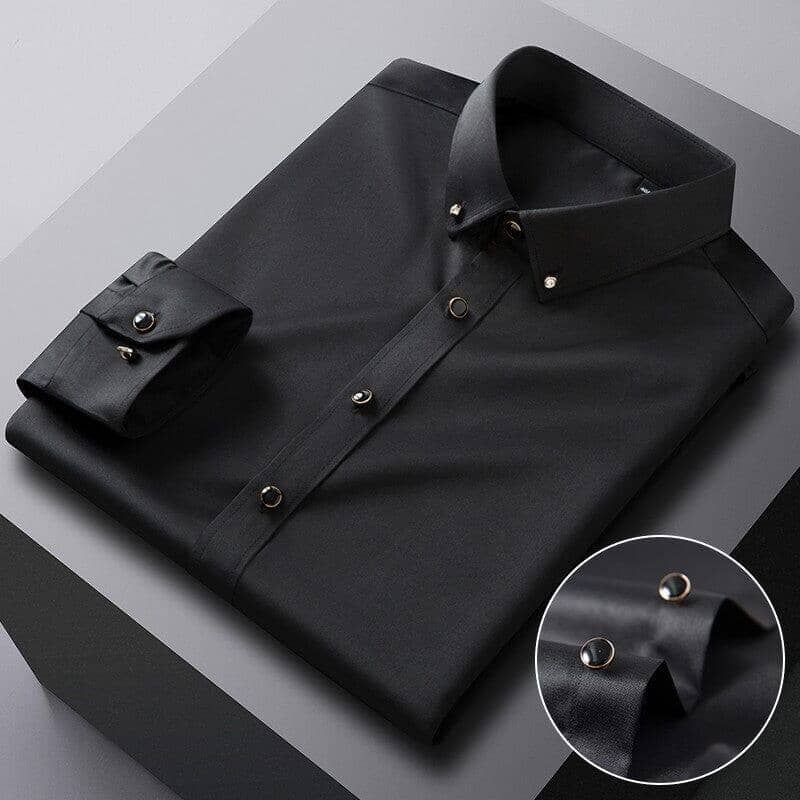 Camisa Social Slim Masculina em Seda Gelo Camisa Social Slim Masculina em Seda Gelo Manfine Preto P 