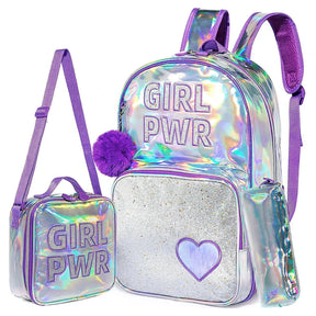 Conjunto De Mochila Escolar Feminina Refletiva Kit Completo comandshoes PURPLE 