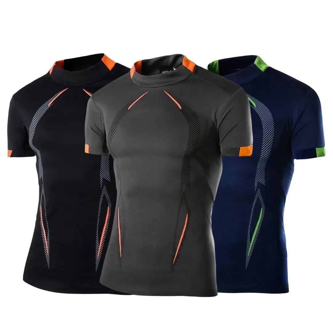 KIT 3 Camisetas Masculinas Esportivas Respirável de Secagem Rápida Cosmos CosmosEsportes Preto/Cinza Chumbo/Azul PP 