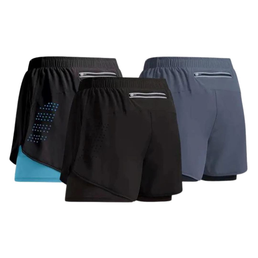 Kit 3 Shorts de Corrida Masculino Dupla Camada Kit 3 Shorts de Corrida Masculino Dupla Camada Comand Azul Claro / Preto / Cinza PP 