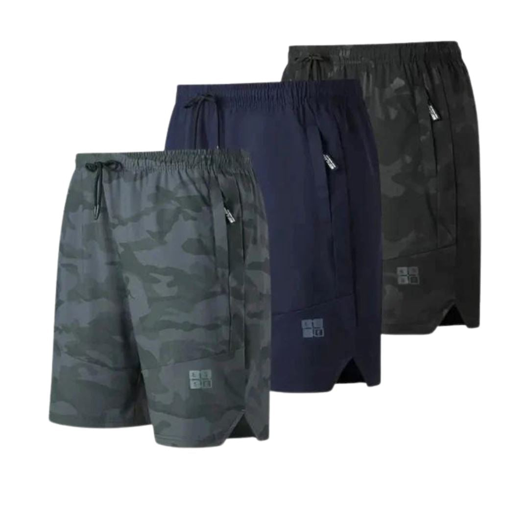 Kit 3 Shorts Masculinos Pro - Secagem Rápida e Respirável Kit 3 Shorts Masculinos Pro - Secagem Rápida e Respirável Comand Cinza Camuflado / Azul / Preto Camuflado PP 