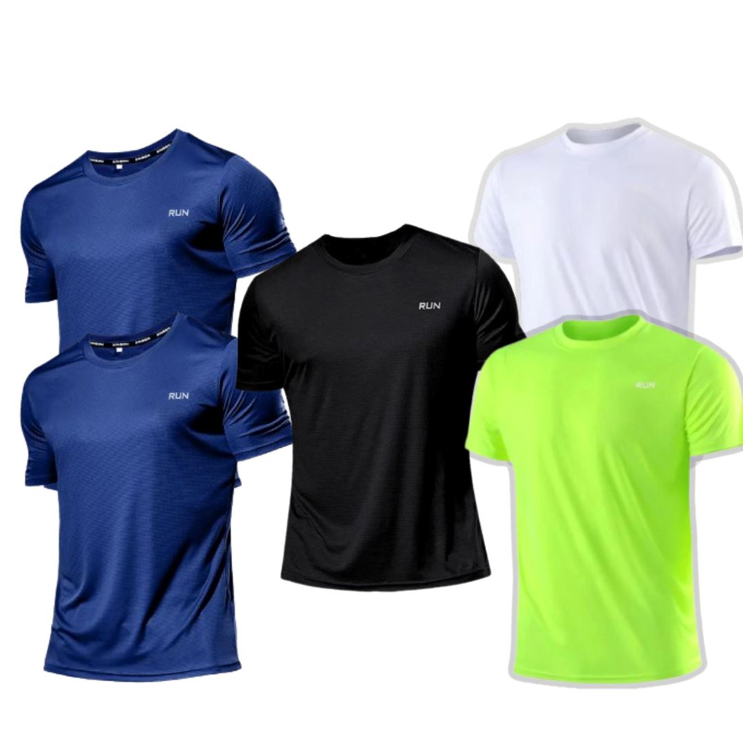 KIT Camisa Masculina Run Compre 3 Leve 5 KIT Camisa Masculina Run Compre 3 Leve 5 Comand Azul + Azul + Preto + Branco + Verde P 