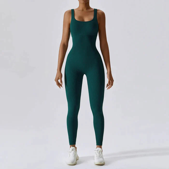 Macacão Feminino Gola Quadrada Fitness Macacão para Yoga sem Mangas Gola Quadrada | Elegante e Confortável Sabinovision Verde Escuro P 