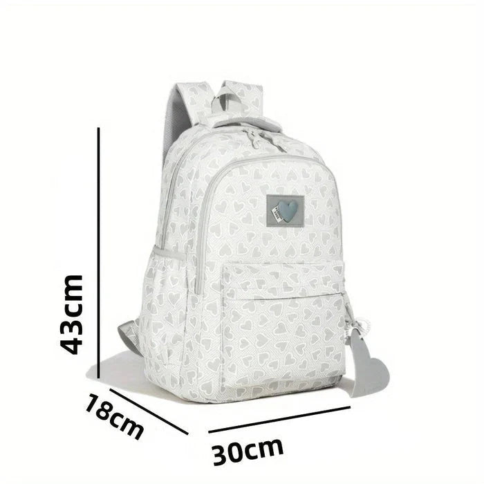 Mochila Escolar Fashion de Coração em Nylon para Adolescentes Mochila Escolar Fashion de Coração em Nylon para Adolescentes comandshoes 