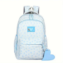 Mochila Escolar Fashion de Coração em Nylon para Adolescentes Mochila Escolar Fashion de Coração em Nylon para Adolescentes comandshoes Azul 