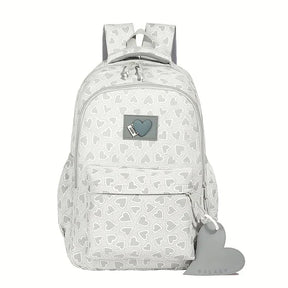 Mochila Escolar Fashion de Coração em Nylon para Adolescentes Mochila Escolar Fashion de Coração em Nylon para Adolescentes comandshoes Cinza 