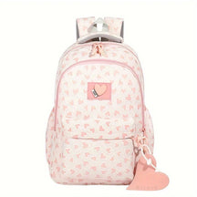 Mochila Escolar Fashion de Coração em Nylon para Adolescentes Mochila Escolar Fashion de Coração em Nylon para Adolescentes comandshoes Rosa 