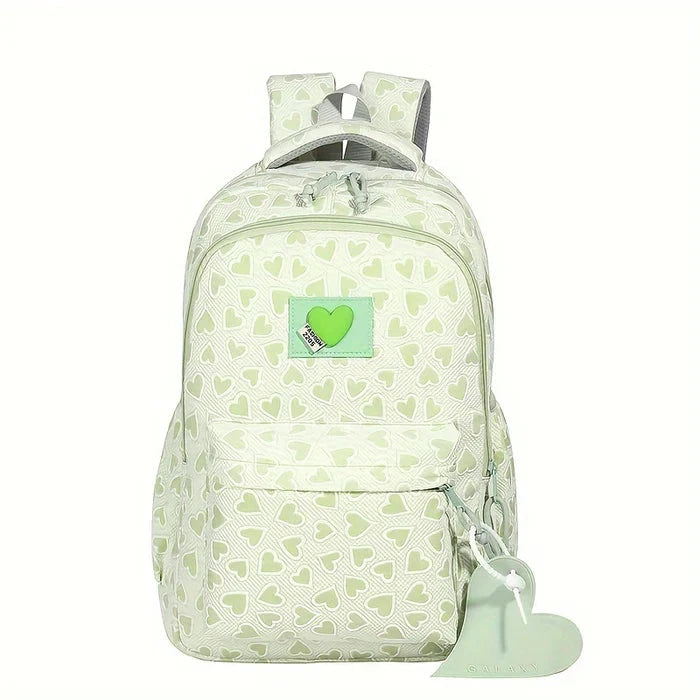 Mochila Escolar Fashion de Coração em Nylon para Adolescentes Mochila Escolar Fashion de Coração em Nylon para Adolescentes comandshoes Verde 