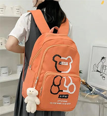 Mochila Multifuncional Feminina De Nylon Impermeável Estampa Urso Mochila Multifuncional Feminina De Nylon Impermeável Estampa Urso comandshoes Laranja 