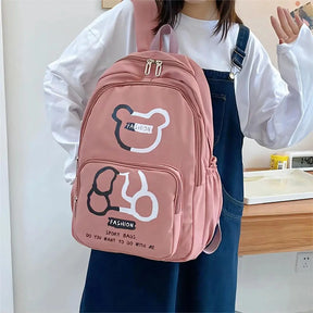 Mochila Multifuncional Feminina De Nylon Impermeável Estampa Urso Mochila Multifuncional Feminina De Nylon Impermeável Estampa Urso comandshoes Rosa 